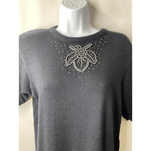 Vintage Darian Women's Sweater Dress Size Large Beaded Lotus Flower LBD 80's Fun